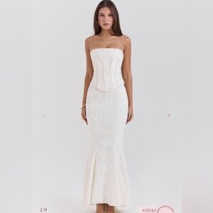 House of CB Strapless Cream Floral Dress